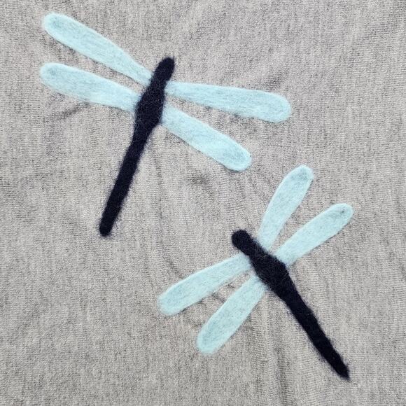 Aaeda Sweater Womens L Gray Blue Dragonfly Cap Sleeve Pullover Casual Whimsy - Picture 2 of 8